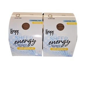L'eggs Sheer Energy Control Top Suntan Pantyhose 2 pairs